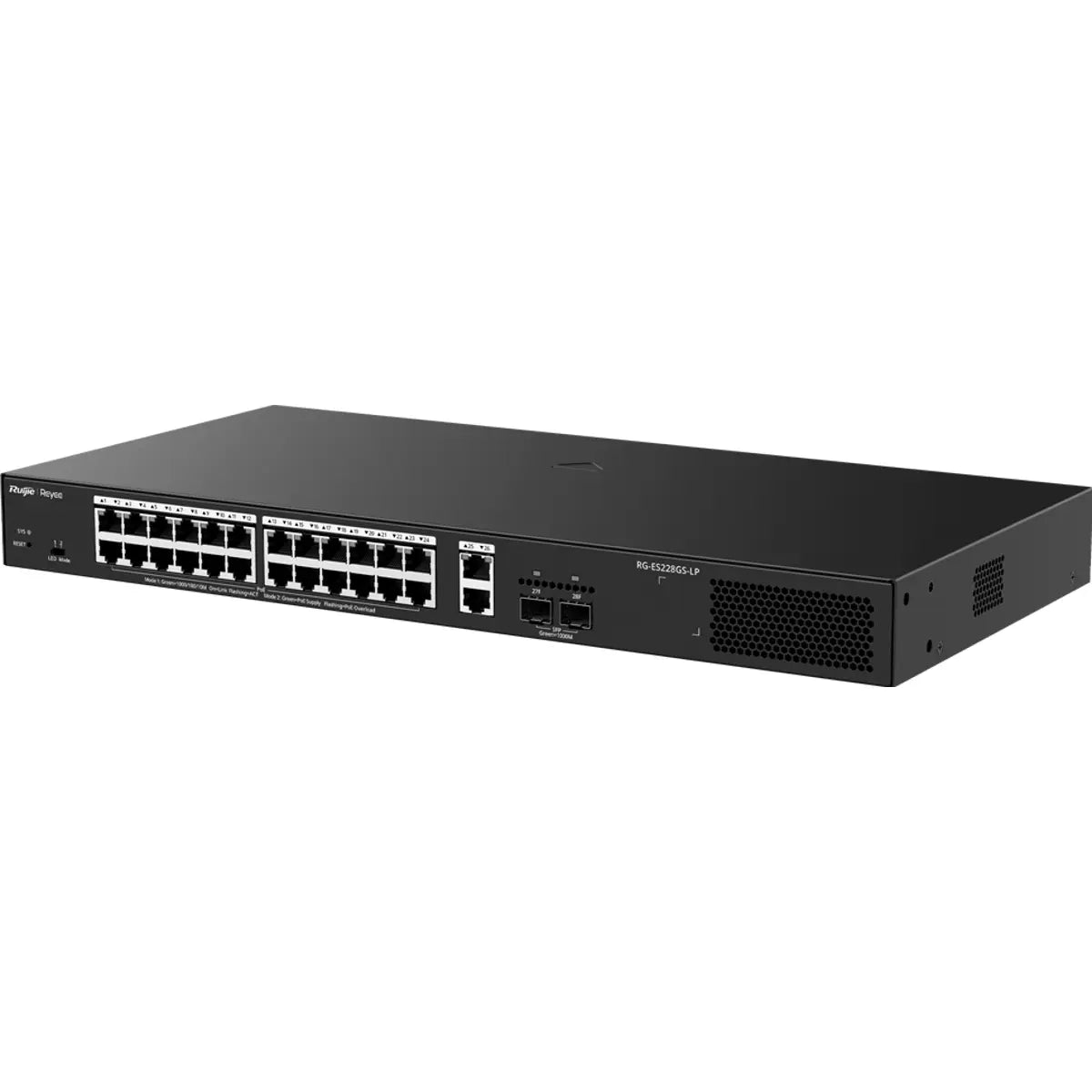 Reyee RG-ES228GS-LP Switch PoE+ détail des ports RJ45 et SFP
