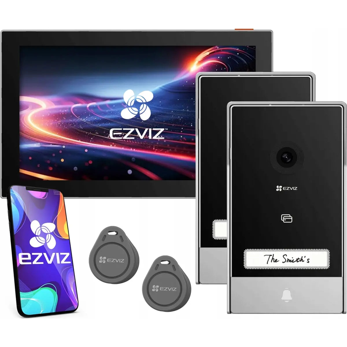 Ezviz HP7 2 Kit Video-porteiro inteligente WiFi / 2 Fios c/ 2 unidades ext. 2K + monitor 7'' + leitor RFID - EZHP72KI - testSmartify - Casa Inteligente - Smart Home