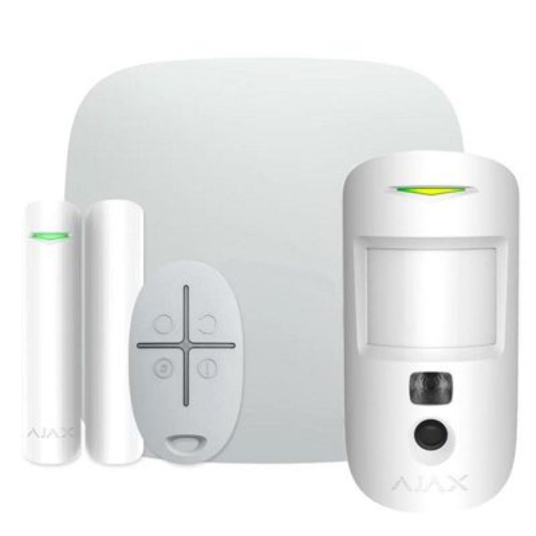 STARTERKITPLUS-CAM-W: Ajax Sicherheits-Startkit mit Kamera. Einfache Installation, drahtlose Kommunikation und SADIR-System zur automatischen Erkennung von Eindringlingen.