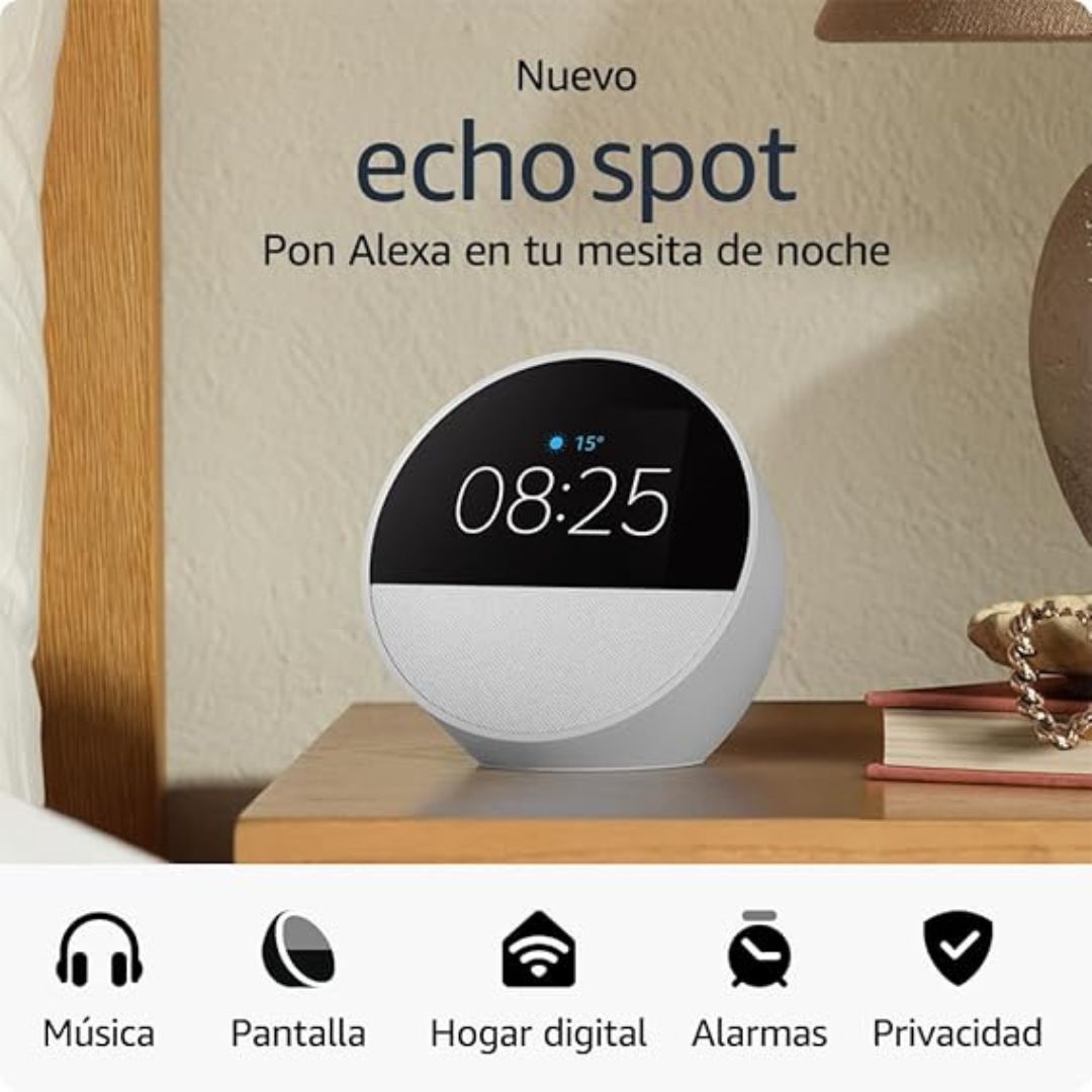O Echo Spot é um despertador inteligente com Alexa e som de alta qualidade. Ideal para música e controle de dispositivos inteligentes. Compra já em Smartify.pt.