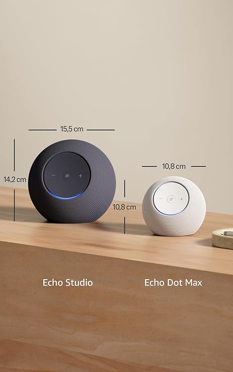 L'Echo Dot Max è un altoparlante intelligente progettato per offrire un audio potente e coinvolgente, adattandosi automaticamente all'ambiente per un'esperienza sonora ottimizzata. Include un hub per la casa intelligente integrato e la tecnologia Omnisense, garantendo un controllo intelligente dello spazio e maggiore comfort nella vita quotidiana. Tutto alimentato dal chip AZ3, per prestazioni rapide ed efficienti.