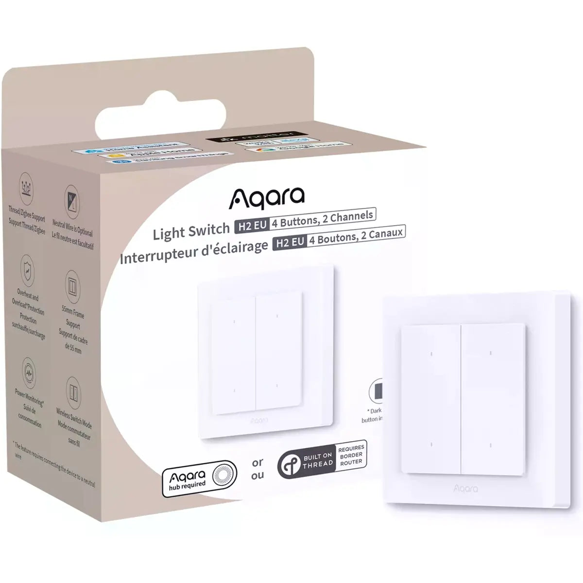 O Aqara Light Switch H2 EU é um interruptor inteligente versátil, concebido para oferecer maior controlo e flexibilidade na gestão de iluminação e dispositivos.