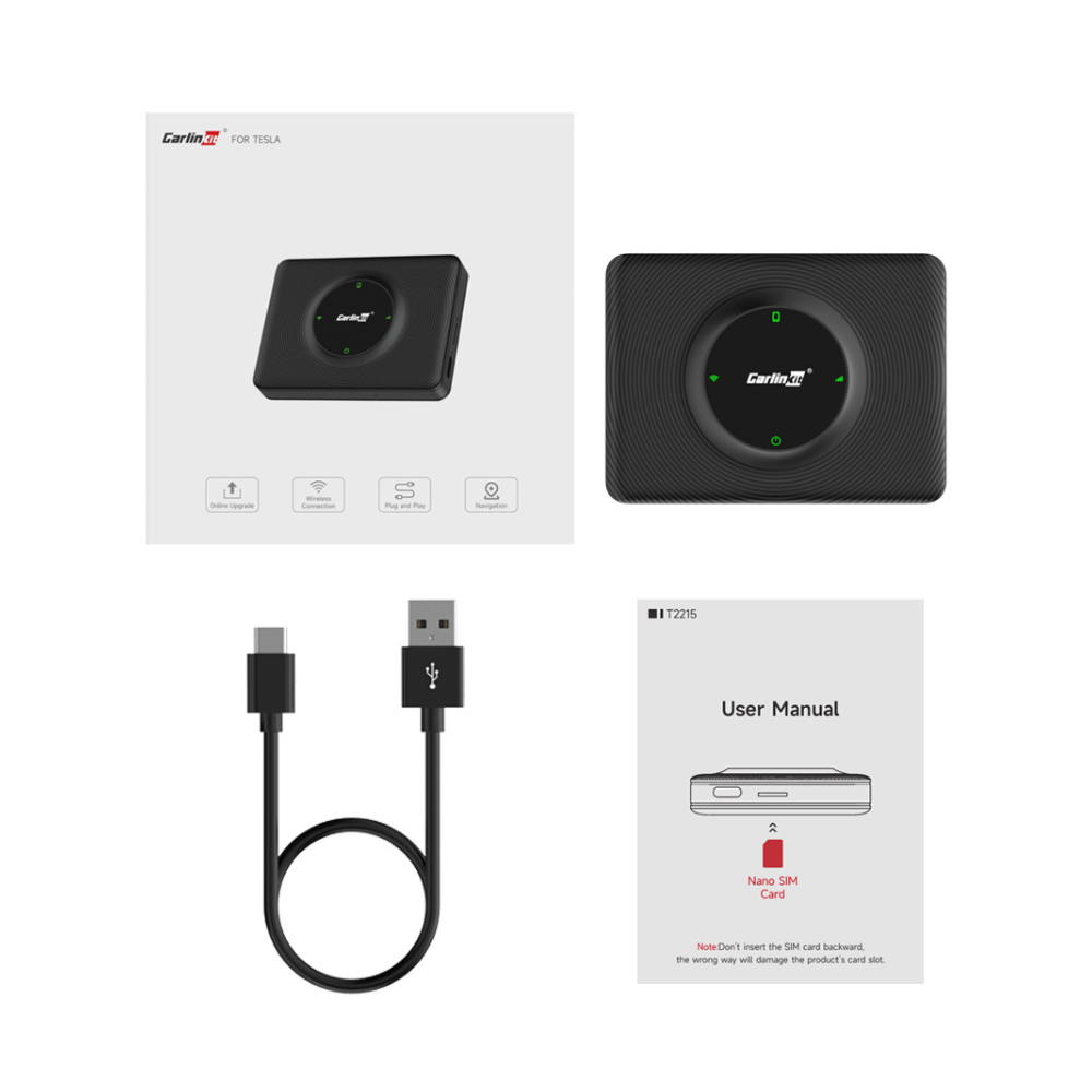 Atualize o sistema do seu Tesla com o Carlinkt CPC200-T2C, um adaptador sem fios que adiciona CarPlay e Android Auto ao seu veículo. Com ele, pode ouvir música, fazer chamadas e utilizar comandos de voz com Siri ou Google Assistant, sem necessidade de cabos.