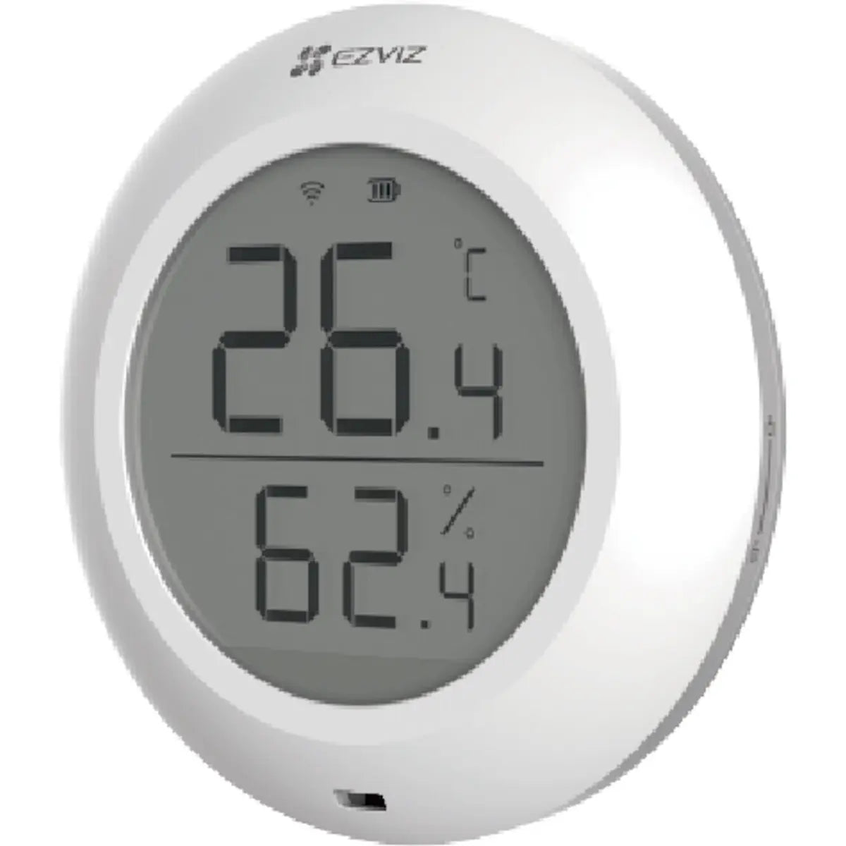 EZVIZ T51C utiliza um sensor digital de alta precisão para fornecer dados exatos sobre o ambiente da tua casa. Com ecrã grande de 1.8 polegadas, podes consultar temperatura e humidade à distância ou diretamente no dispositivo. Alertas instantâneos na aplicação EZVIZ quando há alterações significativas.