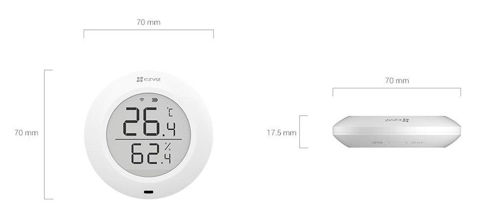 EZVIZ T51C utiliza um sensor digital de alta precisão para fornecer dados exatos sobre o ambiente da tua casa. Com ecrã grande de 1.8 polegadas, podes consultar temperatura e humidade à distância ou diretamente no dispositivo. Alertas instantâneos na aplicação EZVIZ quando há alterações significativas.