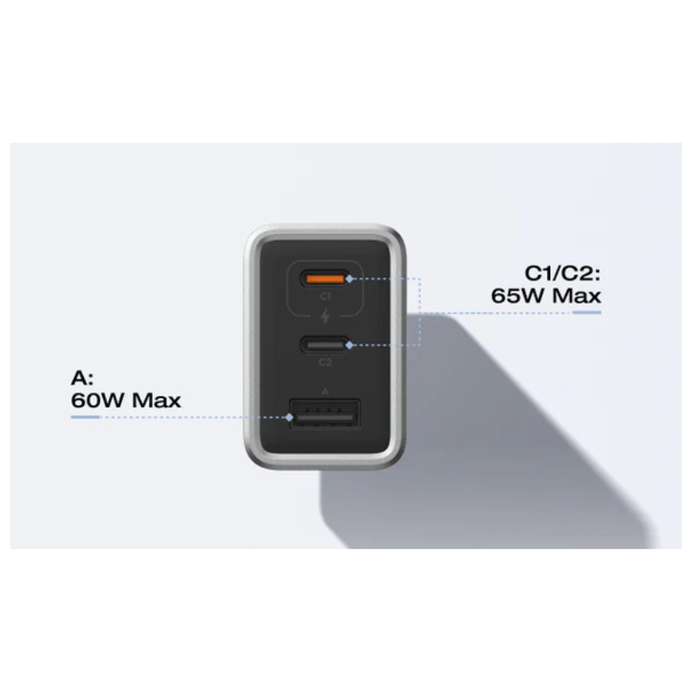 O Carregador EcoFlow RAPID 65W oferece praticidade e eficiência no dia a dia. Com duas portas USB-C e uma porta USB-A, permite carregar até três dispositivos em simultâneo. Graças à tecnologia GaN, apresenta um design compacto, sendo 48% mais pequeno do que os carregadores tradicionais, sem comprometer a potência. Compatível com uma vasta gama de equipamentos, assegura um carregamento rápido e seguro para smartphones, tablets e portáteis com entrada USB-C.