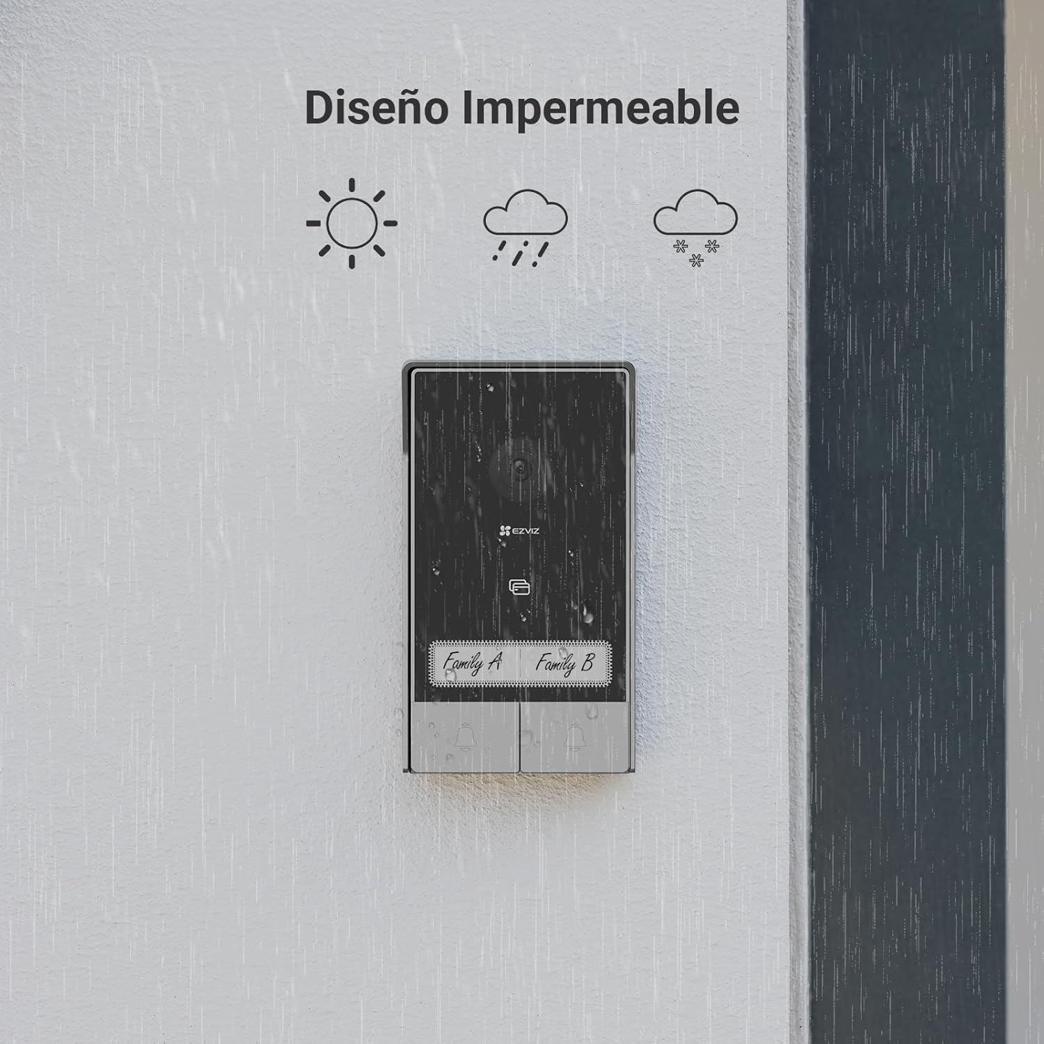 O HP7 2-Family Kit é um videoporteiro inteligente projetado para residências partilhadas por duas famílias, oferecendo controlo de acesso individualizado, vídeo em alta definição 2K e comunicação bidirecional via smartphone.