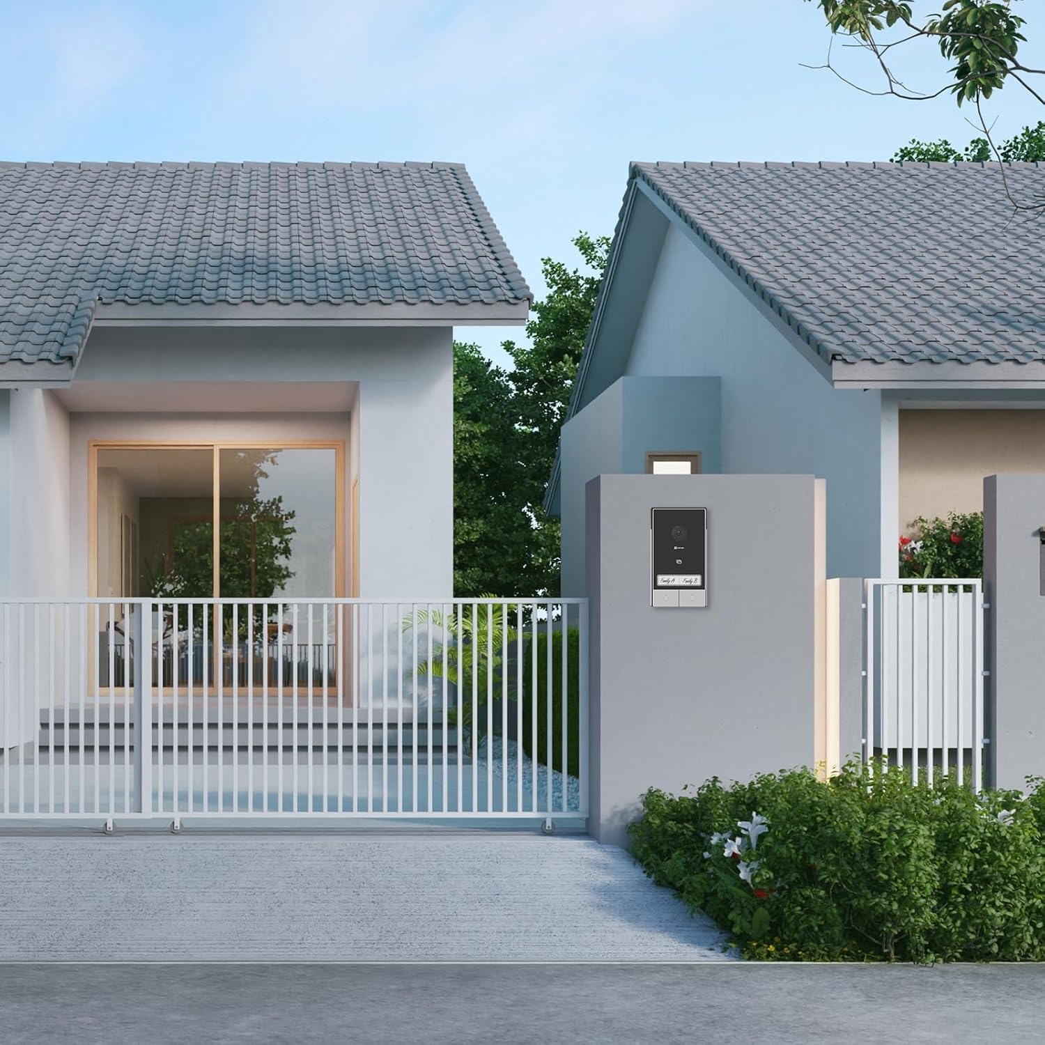 O HP7 2-Family Kit é um videoporteiro inteligente projetado para residências partilhadas por duas famílias, oferecendo controlo de acesso individualizado, vídeo em alta definição 2K e comunicação bidirecional via smartphone.