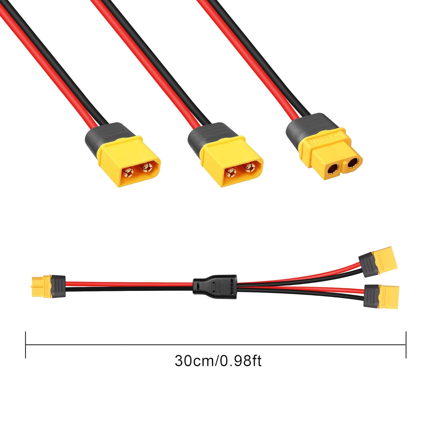 O GINTOOYUN XT60 Y Splitter é um cabo de extensão robusto e eficiente, desenvolvido para facilitar a ligação de dois painéis solares ou fontes de energia a geradores solares, estações de energia portáteis e outros equipamentos com conector XT60.