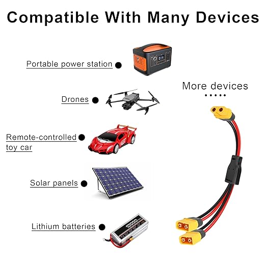 O GINTOOYUN XT60 Y Splitter é um cabo de extensão robusto e eficiente, desenvolvido para facilitar a ligação de dois painéis solares ou fontes de energia a geradores solares, estações de energia portáteis e outros equipamentos com conector XT60.