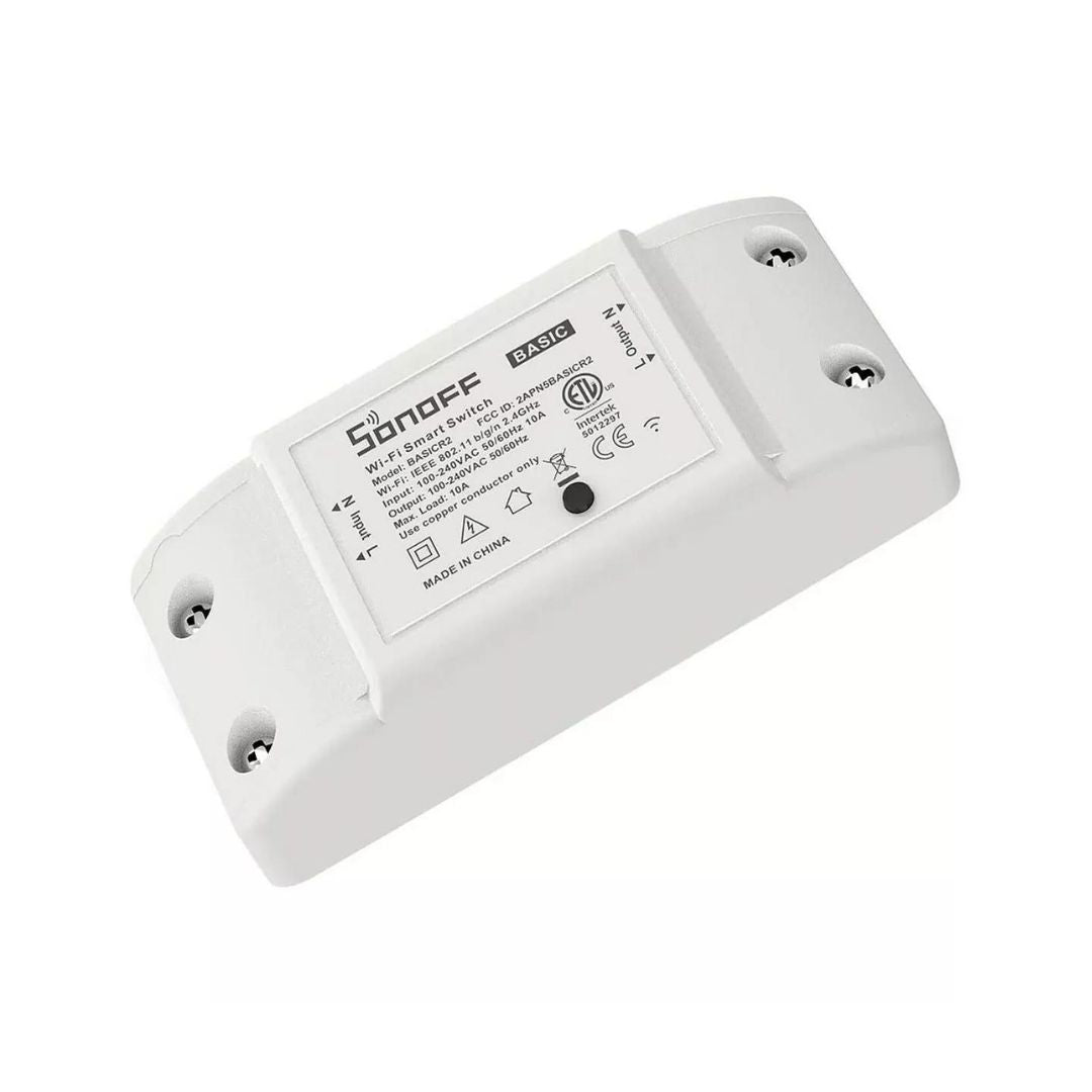 Interruptor inteligente WiFi com controlo remoto, compatível com Alexa e Google Assistant. Suporte para temporizadores e cenas inteligentes via app eWeLink.