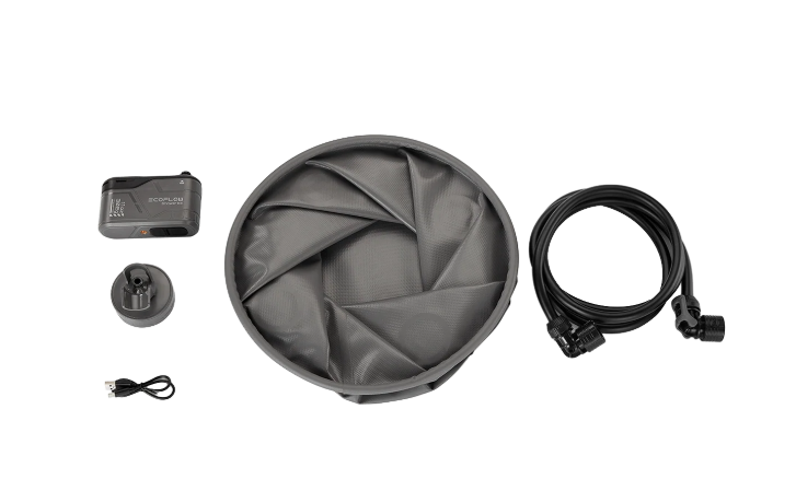 O EcoFlow Shower Kit é um chuveiro portátil leve, compacto e fácil de usar, ideal para camping, viagens e emergências, oferecendo até 1 hora de uso contínuo.