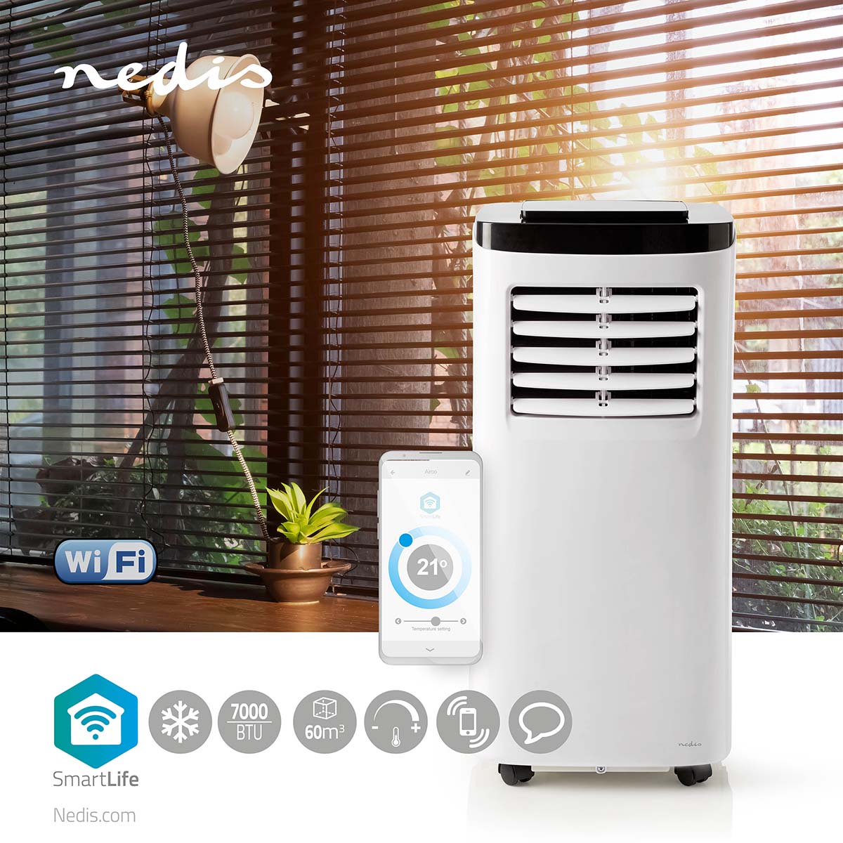 Nedis Ar Condicionado SmartLife 3 em 1 Wifi 7000 BTU 60 m³ Desumidificador Android/ IOS Classe energética: A perfeito para ti