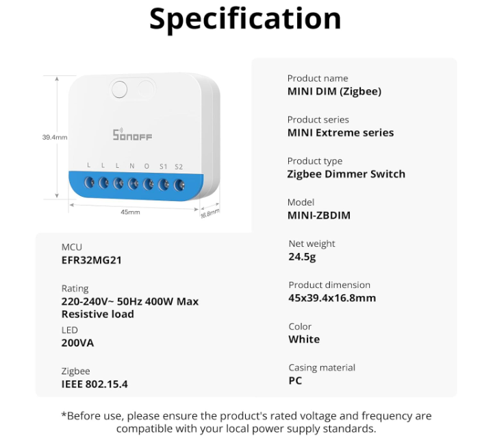 O SONOFF MINI-DIM é um dimmer inteligente ultra-compacto da série MINI Extreme, desenvolvido para transformar interruptores tradicionais em sistemas de iluminação inteligentes