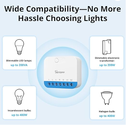 O SONOFF MINI-ZBDIM é um dimmer inteligente ultra-compacto que permite transformar um interruptor tradicional num sistema de iluminação inteligente com regulação de intensidade.