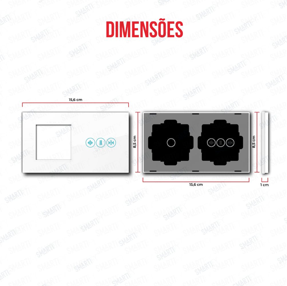 Smartify vPRO Espelho Duplo (moldura + cortinas) Branco - SYPE200CTBR – dimensões de espelho compacto com acabamento em vidro temperado.