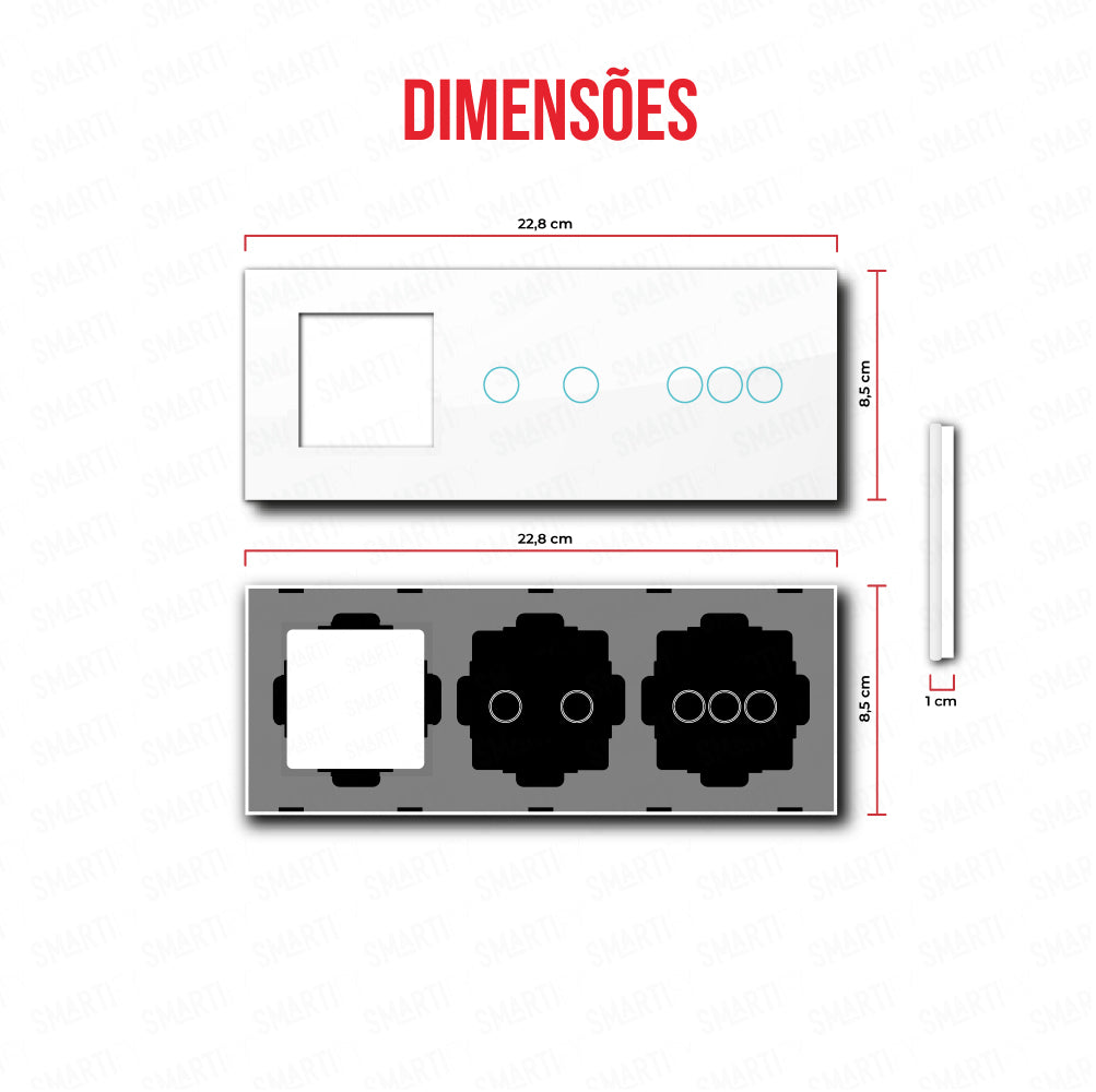 Smartify vPRO Espelho Triplo (Moldura + 2 botões + 3 botões) Branco - SYPE3000203BR