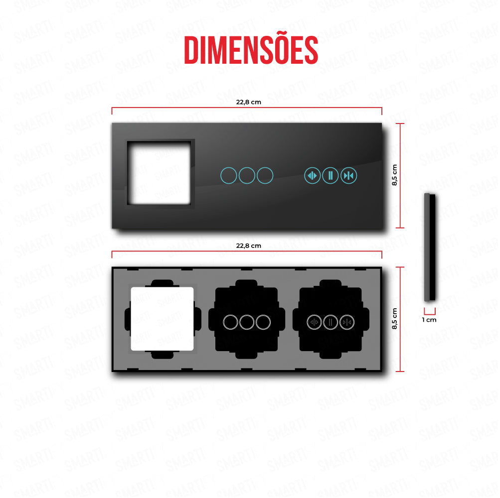 Smartify vPRO Espelho Triplo (Moldura + 3 botões + Cortinas) Preto - SYPE30003CTPR