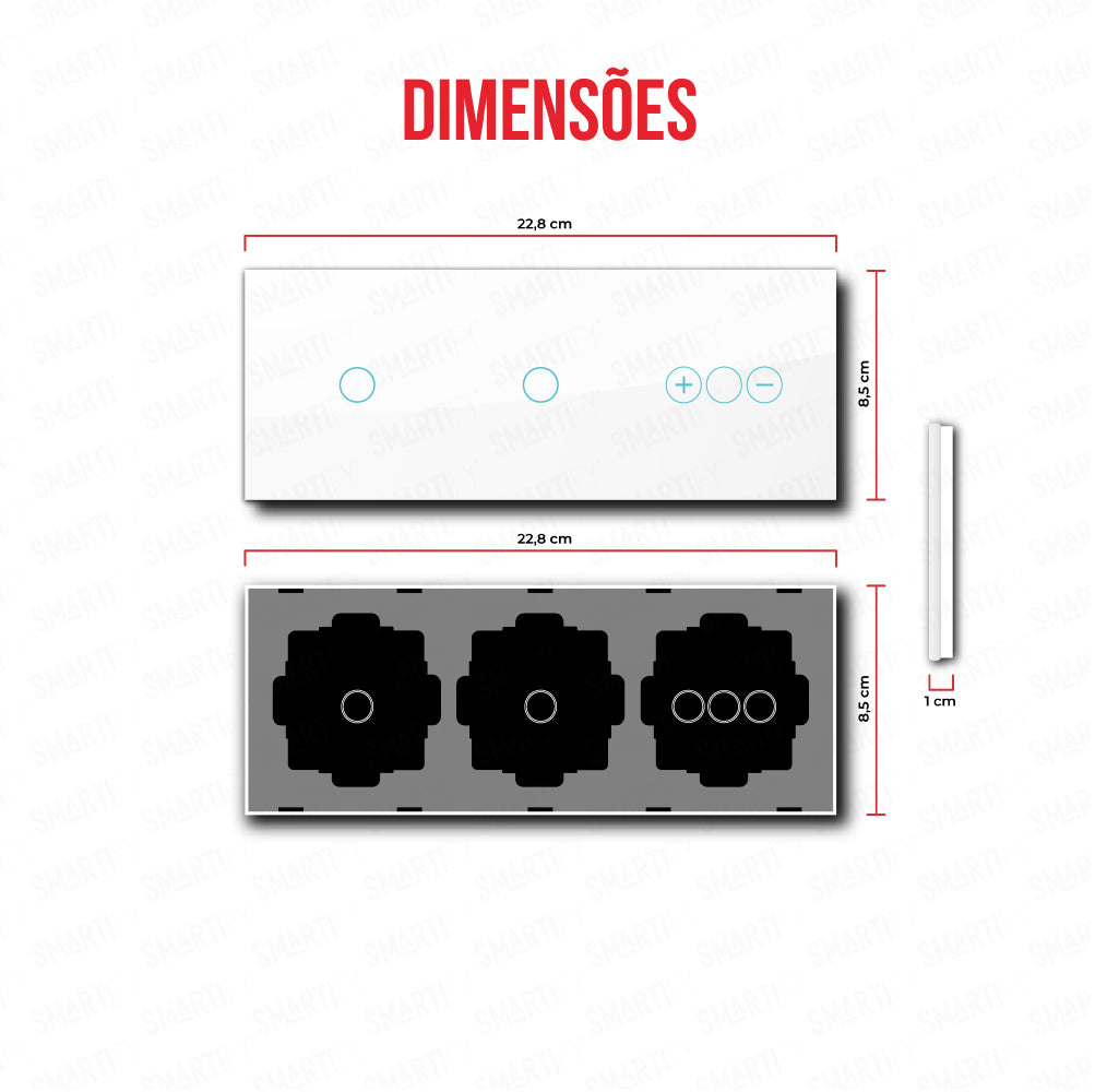 Smartify vPRO Espelho Triplo (1 botão + 1 botão + Dimmer) Branco - SYPE301011DBR