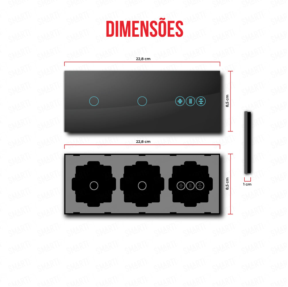 Smartify vPRO Espelho Triplo (1 botão + 1 botão + Estores) Preto - SYPE30101ESPR