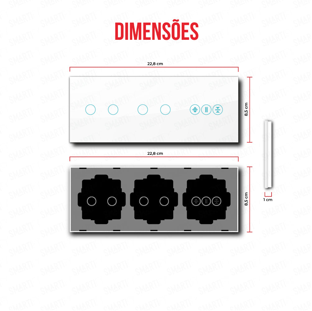 Smartify vPRO Espelho Triplo (2 botões + 2 botões + Estores) Branco - SYPE30202ESBR