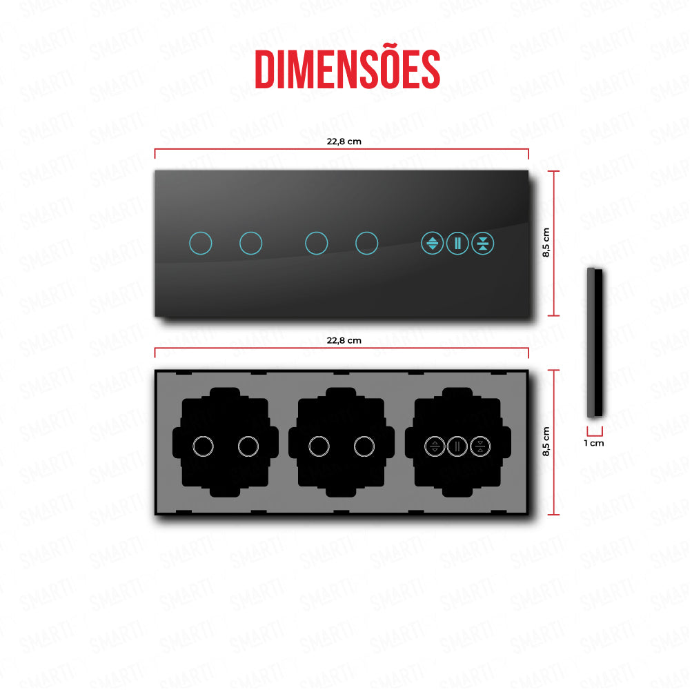 Smartify vPRO Espelho Triplo (2 botões + 2 botões + Estores) Preto - SYPE30202ESPR