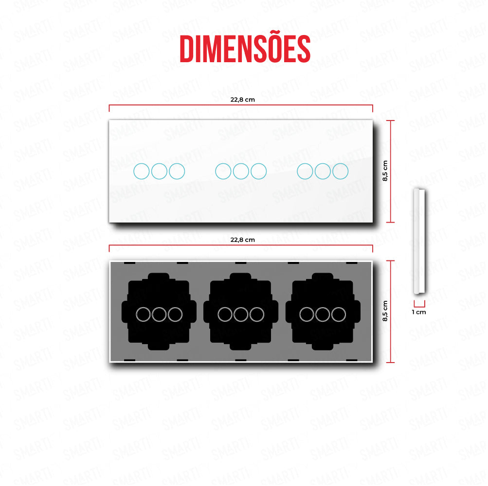 Smartify vPRO Espelho Triplo (3 botões + 3 botões + 3 botões) Branco - SYPE3030303BR