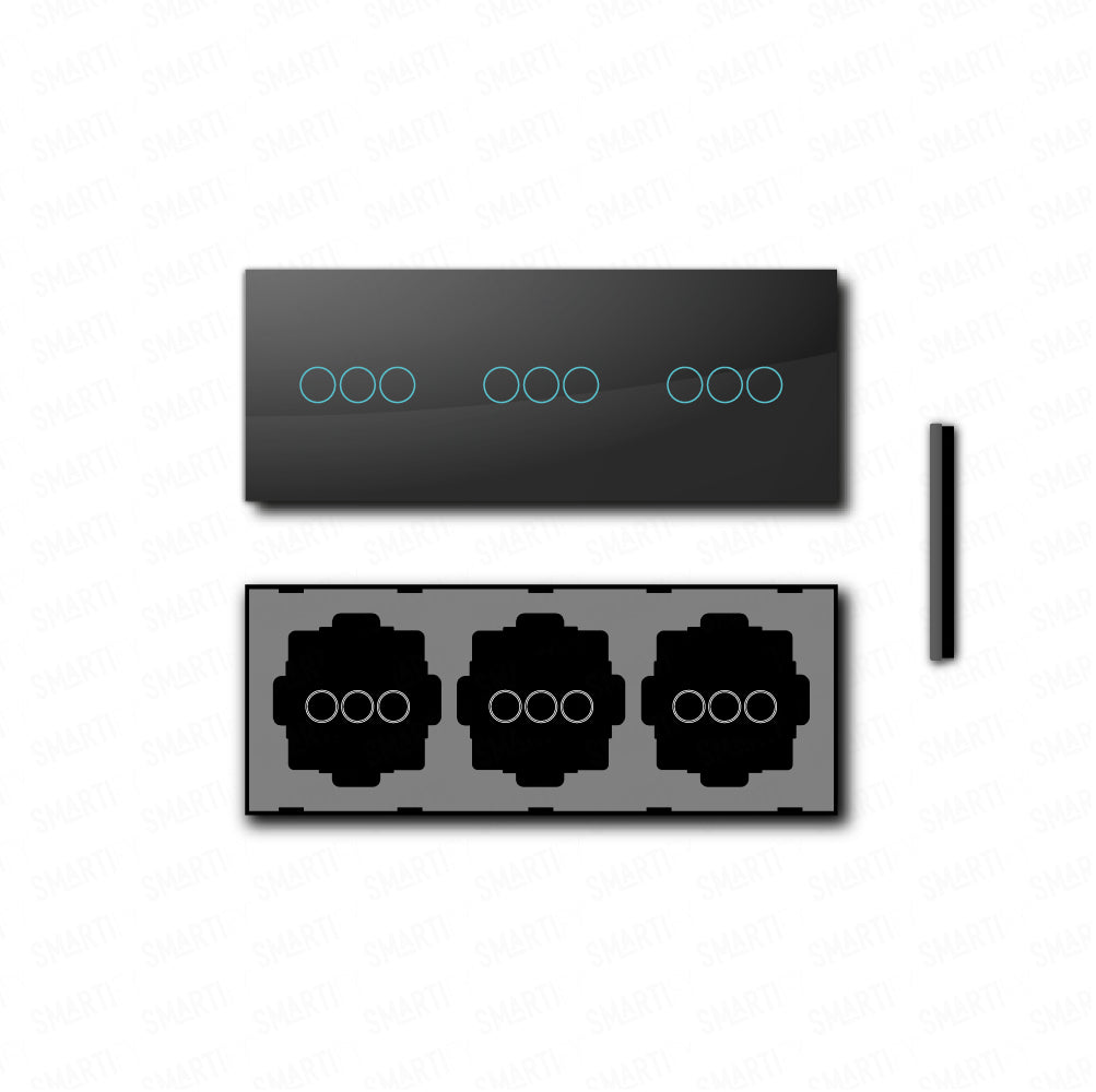 Smartify vPRO Espelho Triplo (3 botões + 3 botões + 3 botões) Preto - SYPE3030303PR