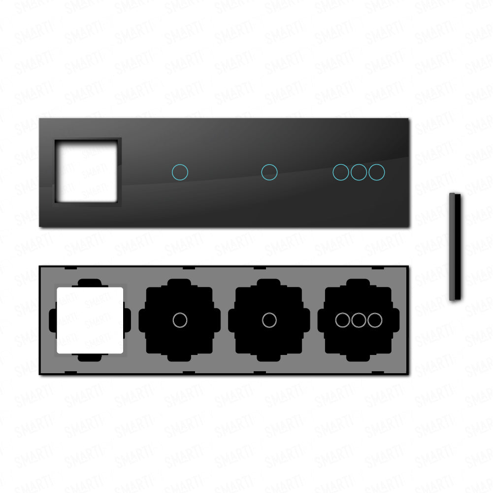 Smartify vPRO Espelho Quadruplo (Moldura + 1 botão + 1 botão + 3 botões) Preto - SYPE400010103PR