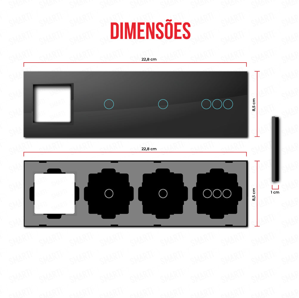 Smartify vPRO Espelho Quadruplo (Moldura + 1 botão + 1 botão + 3 botões) Preto - SYPE400010103PR