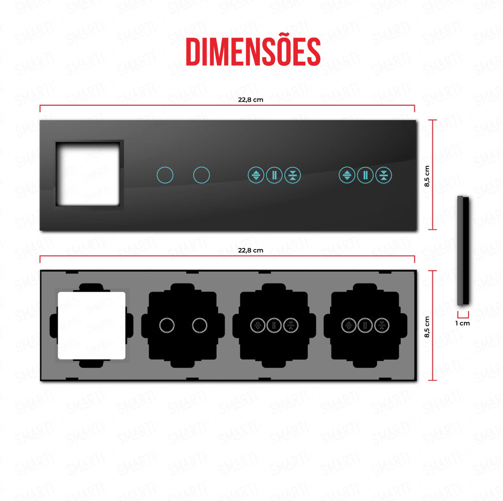 Smartify vPRO Espelho Quadruplo (Moldura + 2 botões + Estores + Estores) Preto - SYPE40002ESESPR