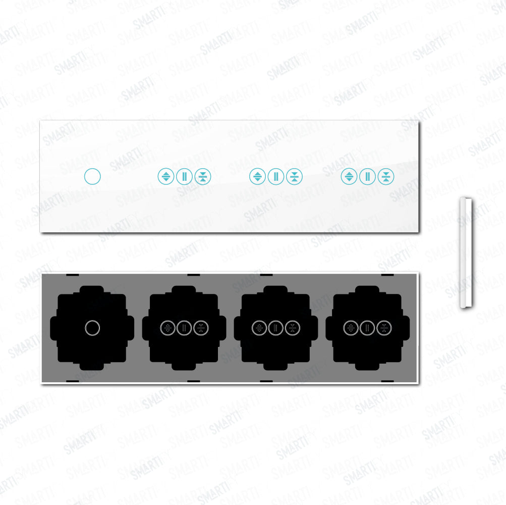 Smartify vPRO Espelho Quadruplo (1 botão + estores + estores + estores) Branco - SYPE401ESESESBR – pontos de vista de espelho compacto com acabamento em vidro temperado.