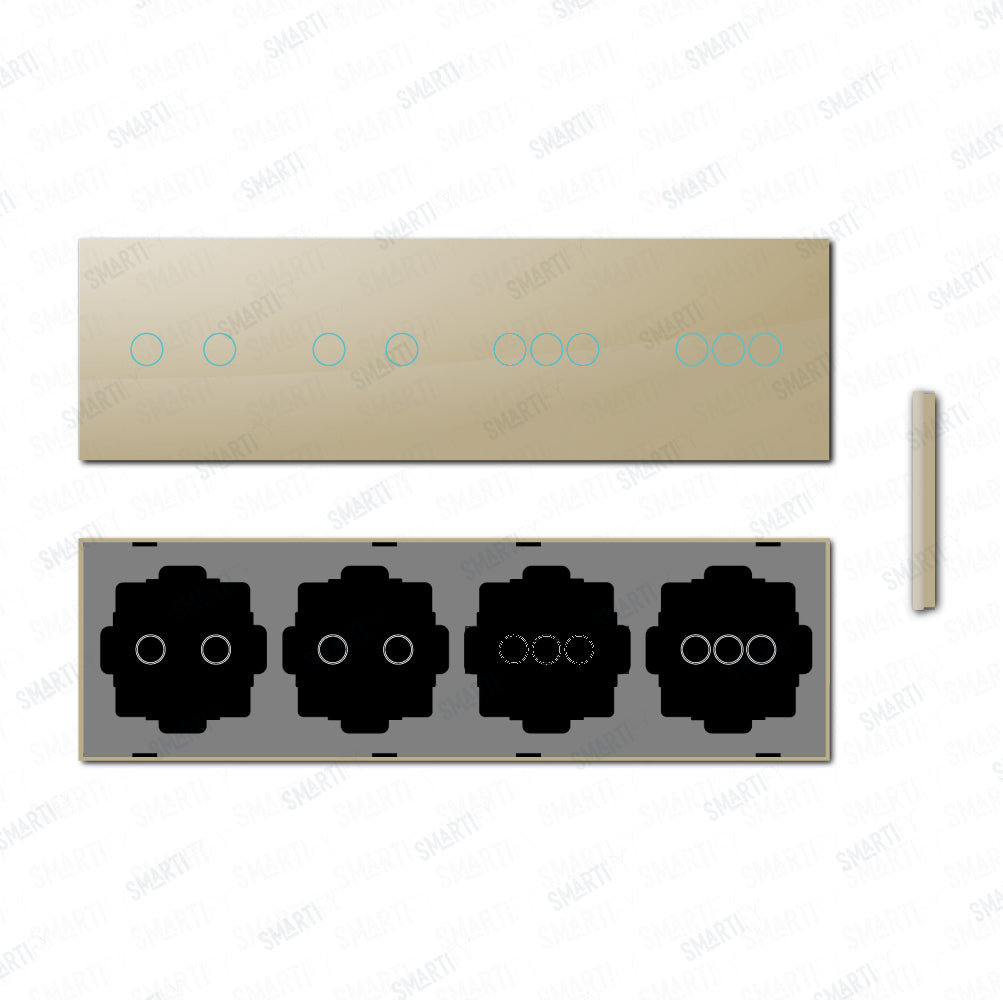 Smartify vPRO Espejo Cuádruple (2 botones + 2 botones + 3 botones + 3 botones) Dorado - SYPE402020303DR – puntos de vista de espejo compacto con acabado en vidrio templado.