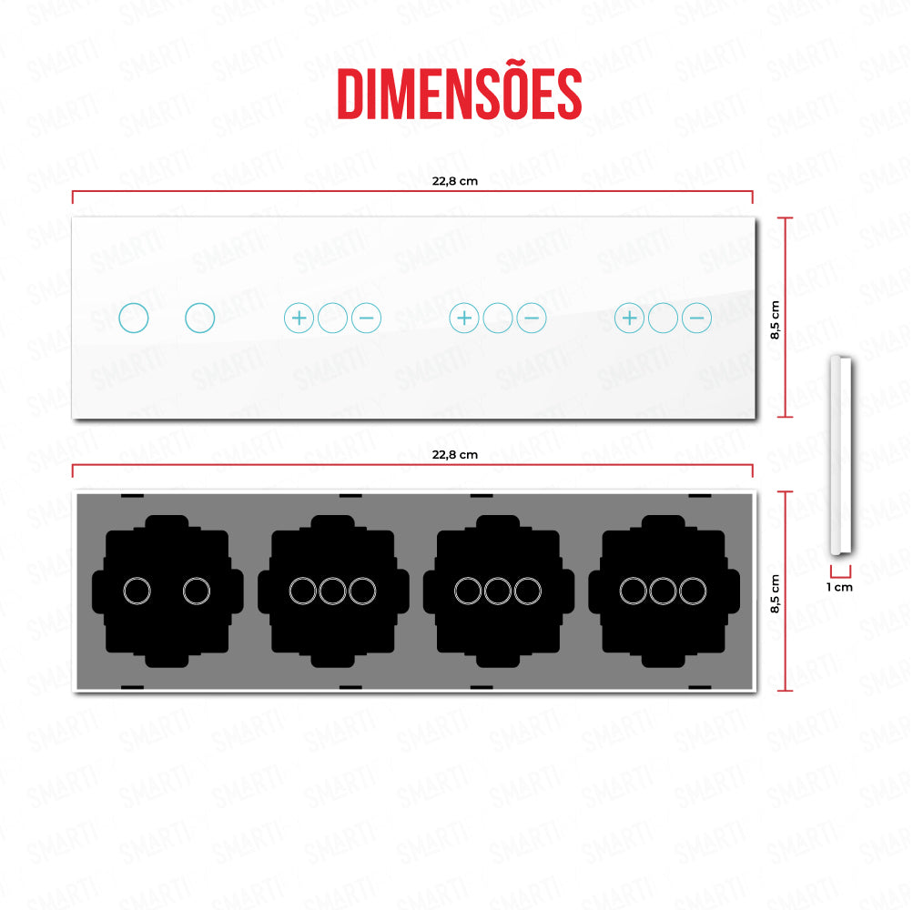 Smartify vPRO Espelho Quadruplo (2 botões + Dimmer + Dimmer + Dimmer) Branco - SYPE4021D1D1DBR