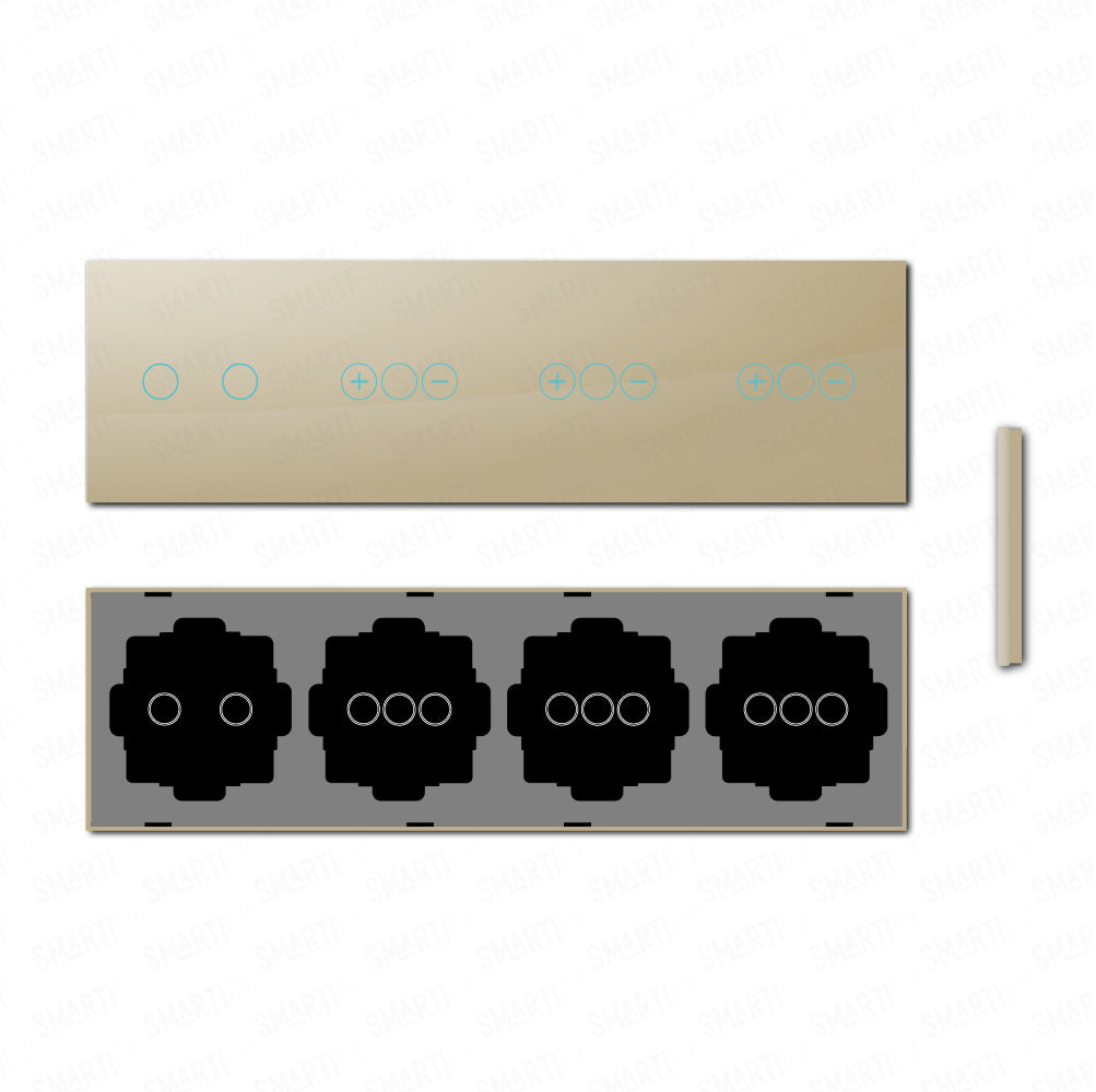Smartify vPRO Espelho Quadruplo (2 botões + Dimmer + Dimmer + Dimmer) Dourado - SYPE4021D1D1DDR