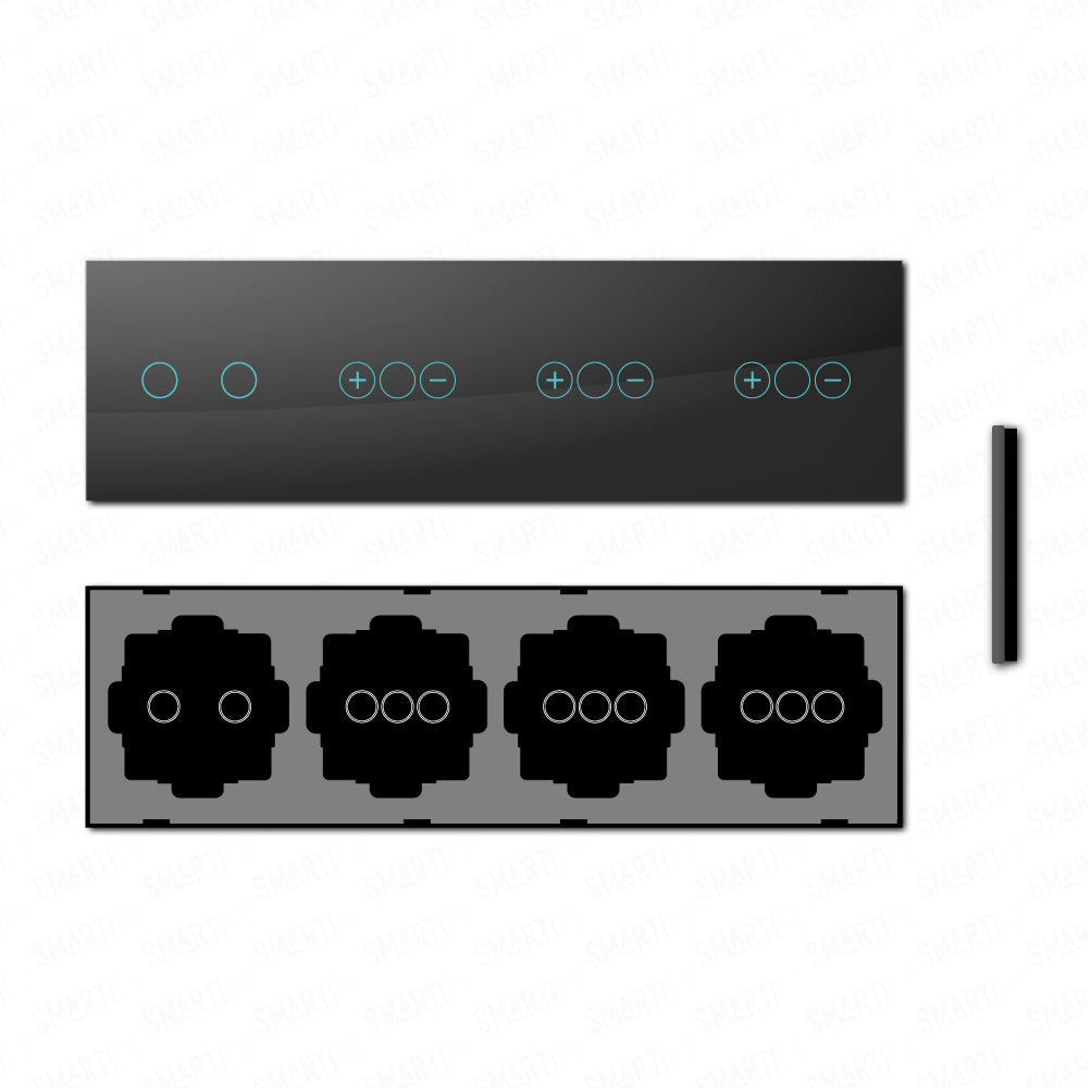 Smartify vPRO Espelho Quadruplo (2 botões + Dimmer + Dimmer + Dimmer) Preto - SYPE4021D1D1DPR