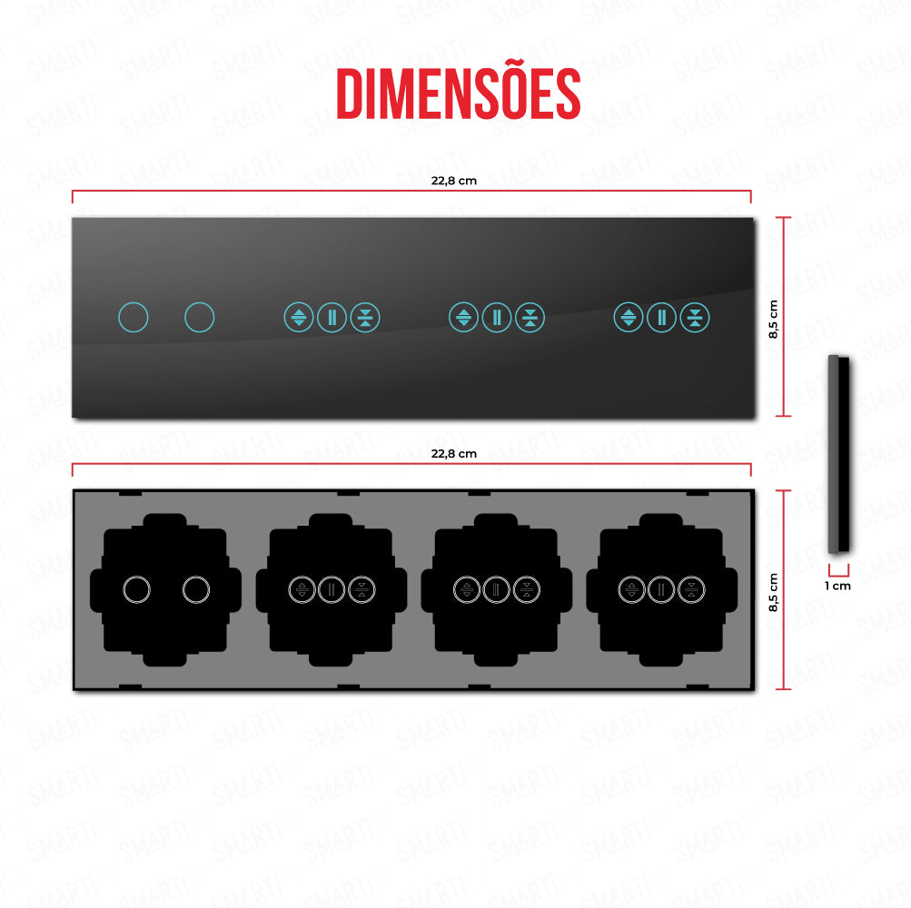 Smartify vPRO Espelho Quadruplo (2 botões + Estores + Estores + Estores) Preto - SYPE402ESESESPR
