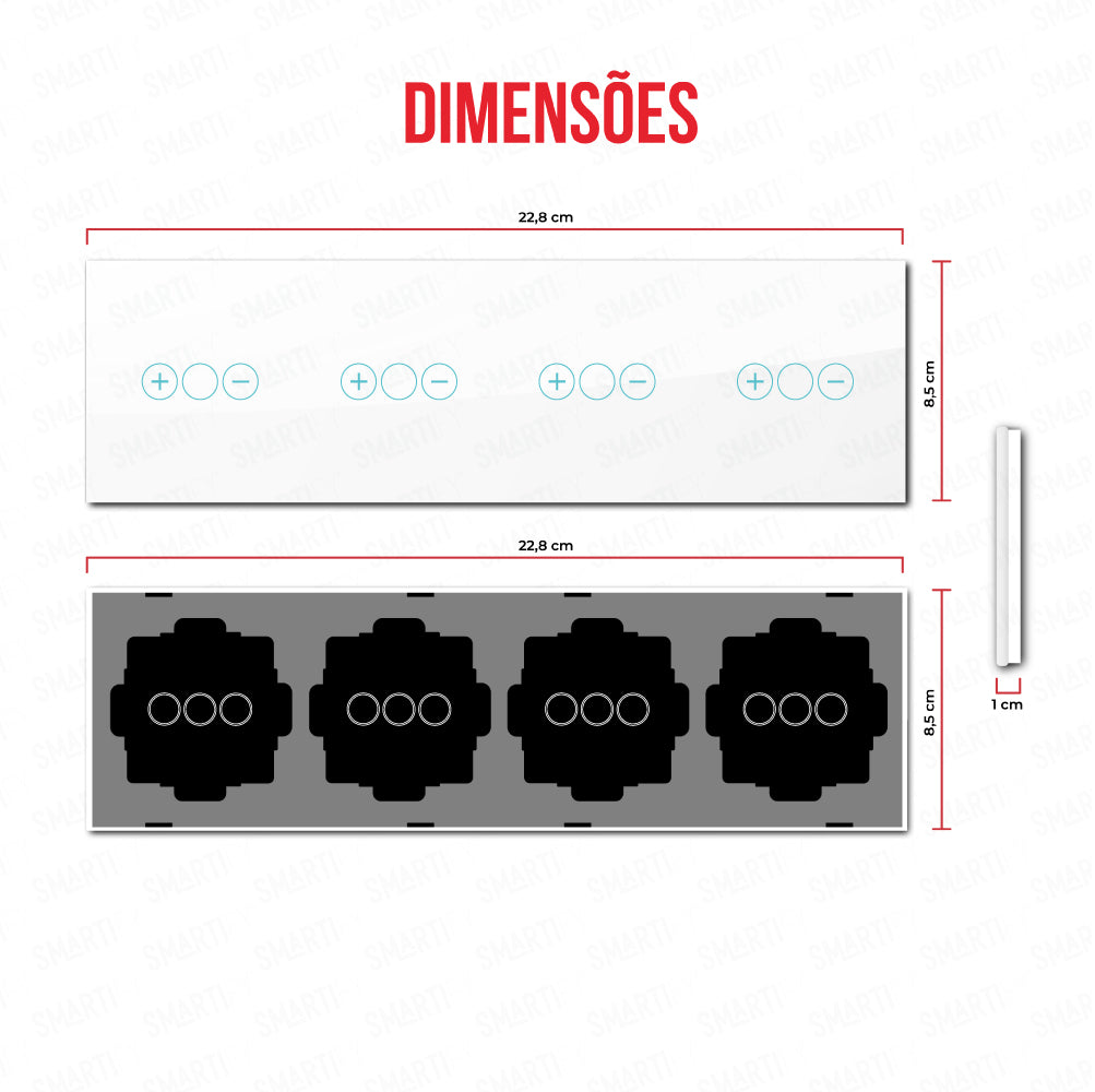 Smartify vPRO Espelho Quadruplo (Dimmer + Dimmer + Dimmer + Dimmer) Branco - SYPE41D1D1D1DBR
