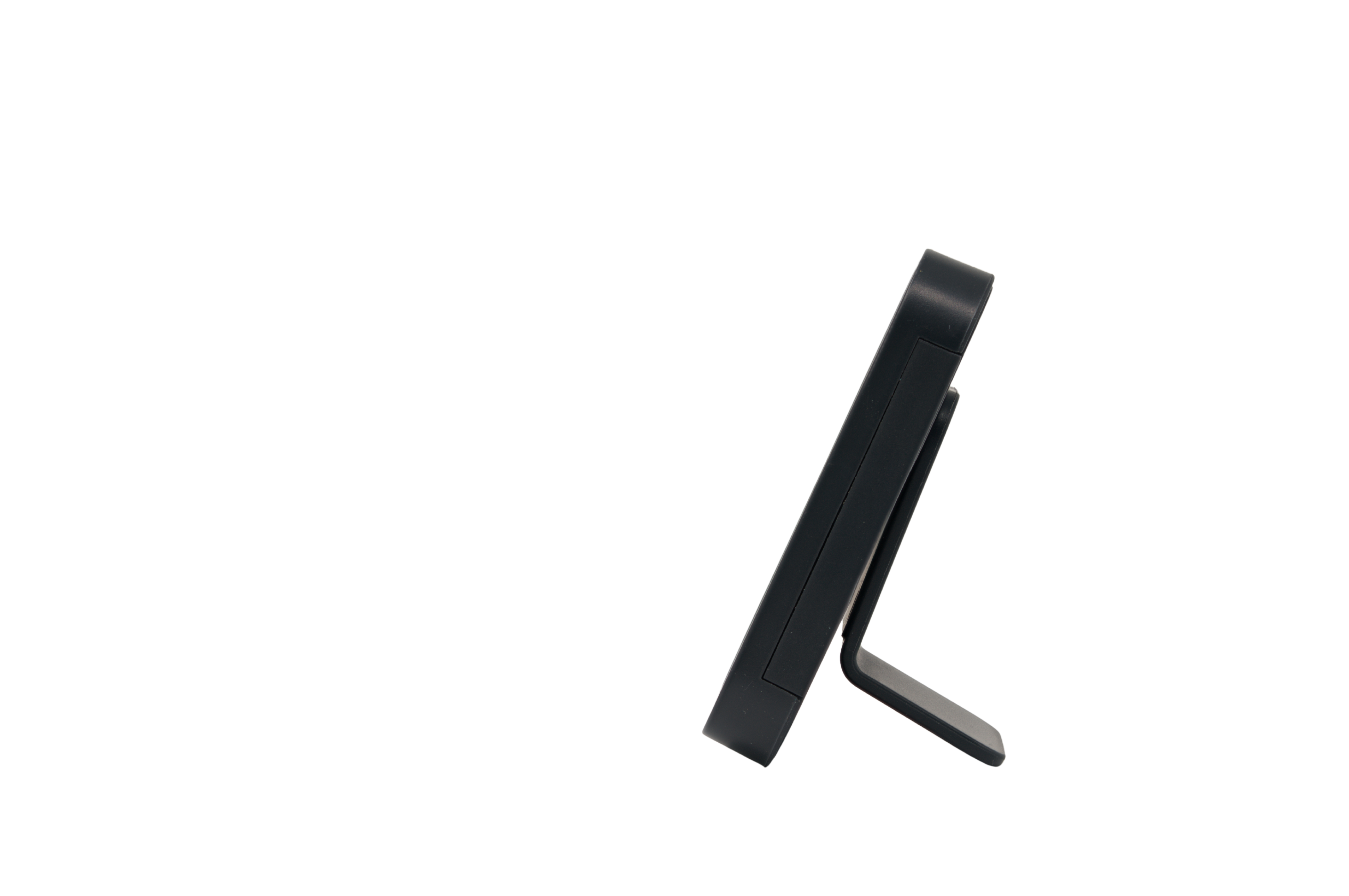 Shelly BLU H&T Display ZB Noir — vue latérale du capteur avec support et écran visible