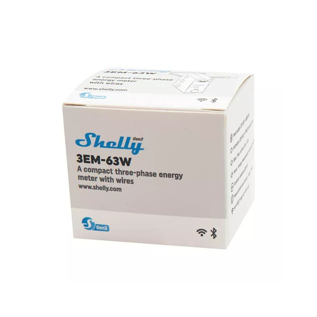 Medidor trifásico WiFi com TCs incorporados, ideal para monitorização local e remota.
