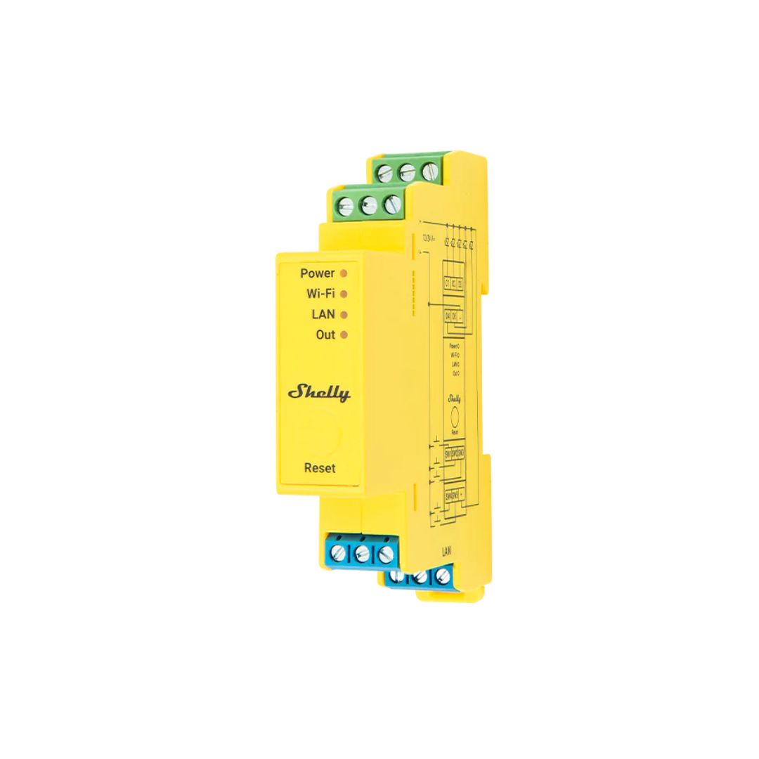 Controlador de 5 canais RGBWW com LAN, Wi-Fi e Bluetooth, monitorização de energia, scripting local e montagem em calha DIN.