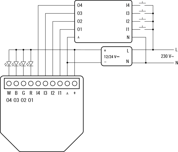 O Shelly 4-Channel Decoupler 230V é um módulo compacto que permite acionar sinais de corrente contínua (DC) a partir de entradas de 230 V AC. Ideal para automatizações residenciais, retrofits e integração com sistemas Shelly, garante isolamento elétrico completo, proteção contra picos de tensão e acionamento seguro de até quatro canais independentes.