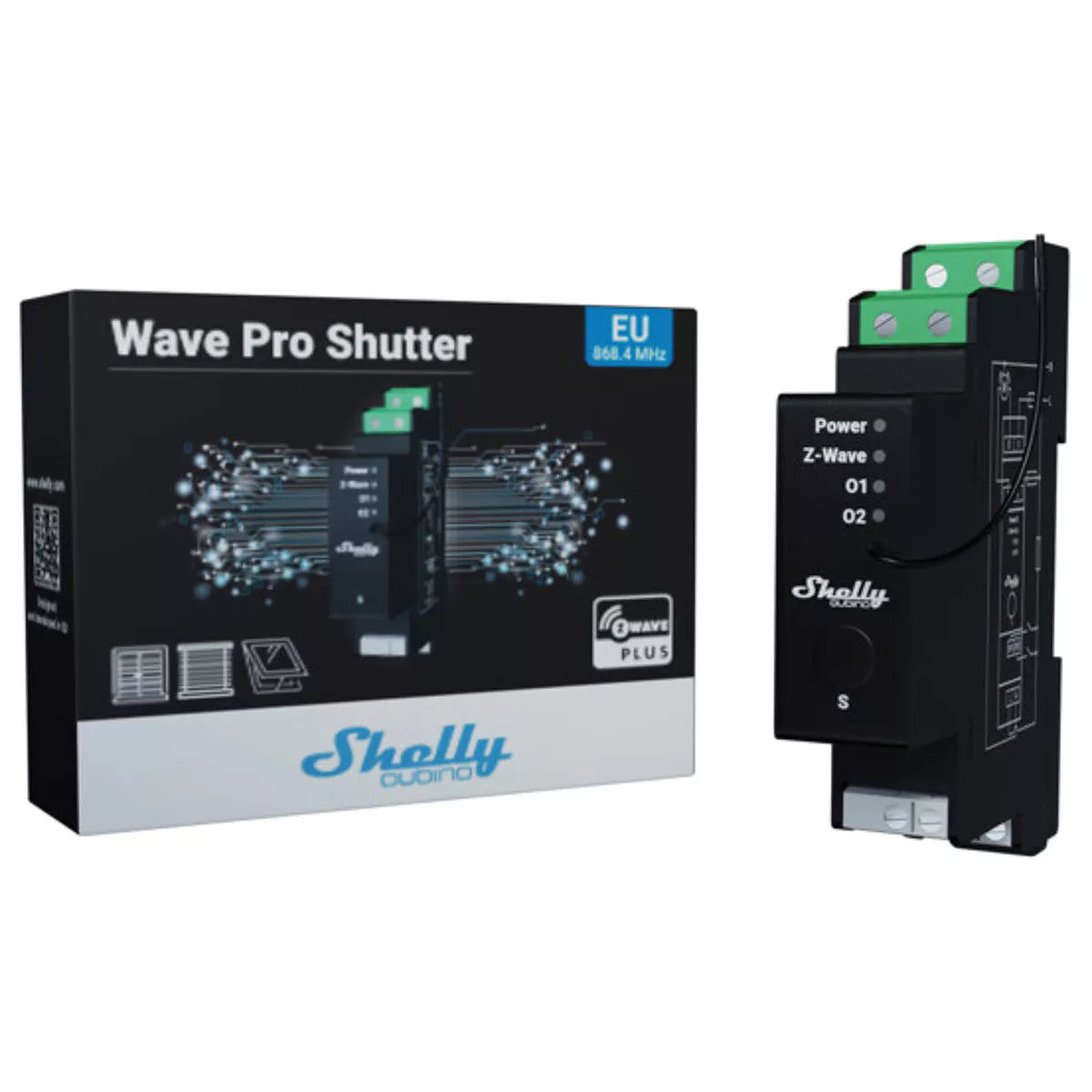 O Shelly Qubino Wave PRO Shutter é um módulo compacto e de alto desempenho, desenvolvido para automatizar estores, cortinas, telas e toldos equipados com motores AC bidirecionais. Projetado para instalação em calha DIN, oferece controlo preciso de posição, ângulo das lâminas (estores venezianos) e funcionamento totalmente integrado com redes Z-Wave™.
