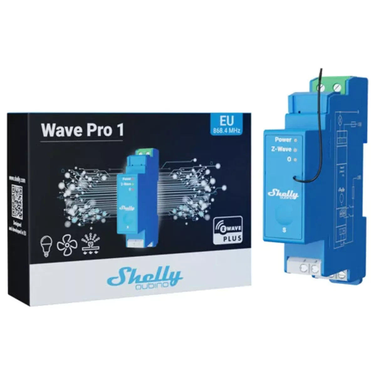 O Shelly Qubino Wave PRO 1 é um módulo profissional para automação, concebido para instalação em calha DIN dentro de quadros elétricos. Equipado com um relé de contacto seco (livre de potencial), permite comutar circuitos e dispositivos até 16 A, sendo ideal para sistemas residenciais ou projetos de controlo remoto mais avançados.