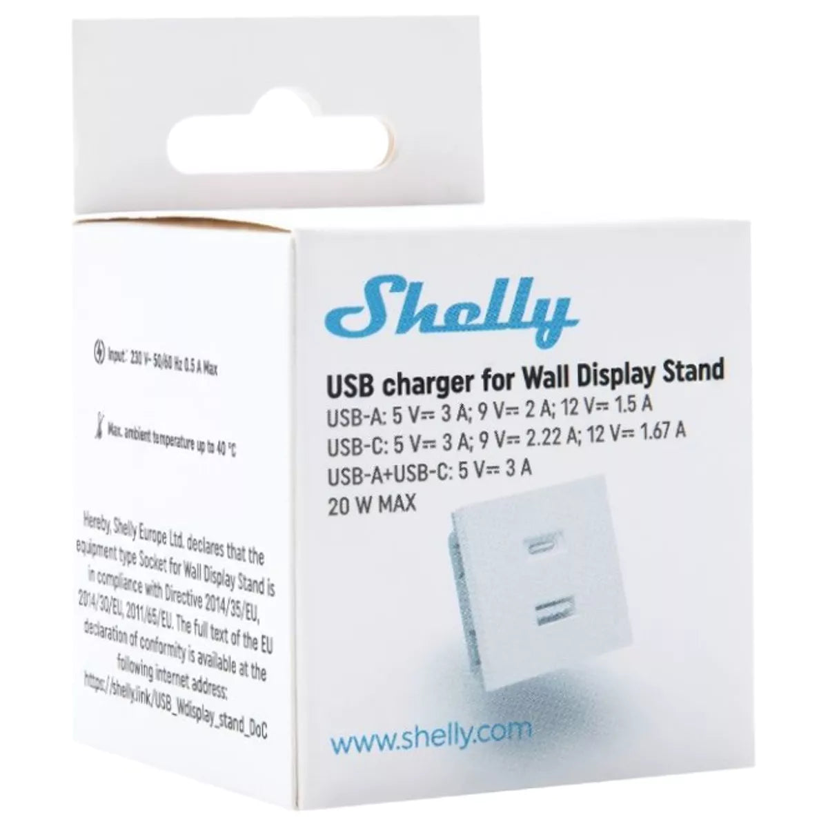 O Shelly USB Charger for Wall Display Stand é um módulo de alimentação compacto e eficiente, desenvolvido para fornecer carregamento direto e fiável a partir do suporte dos Shelly Wall Displays. Concebido para uma integração discreta, instala-se na parte traseira do suporte, mantendo a instalação limpa e organizada.