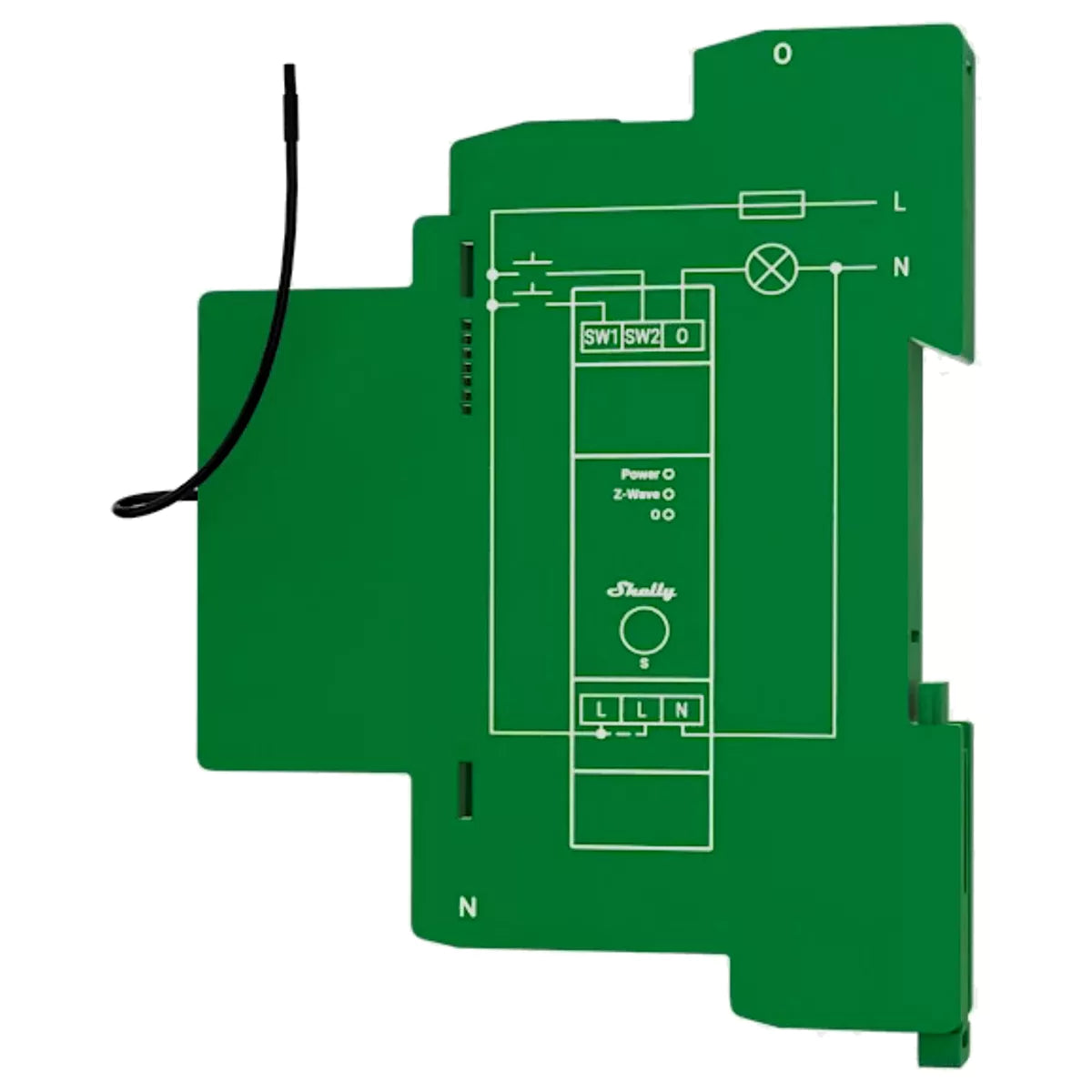 O Shelly Wave Pro Dimmer 1PM é um módulo dimmer inteligente de 1 canal, concebido para montagem em calha DIN, com medição de potência integrada e controlo remoto via Z-Wave S800 (868,4 MHz).