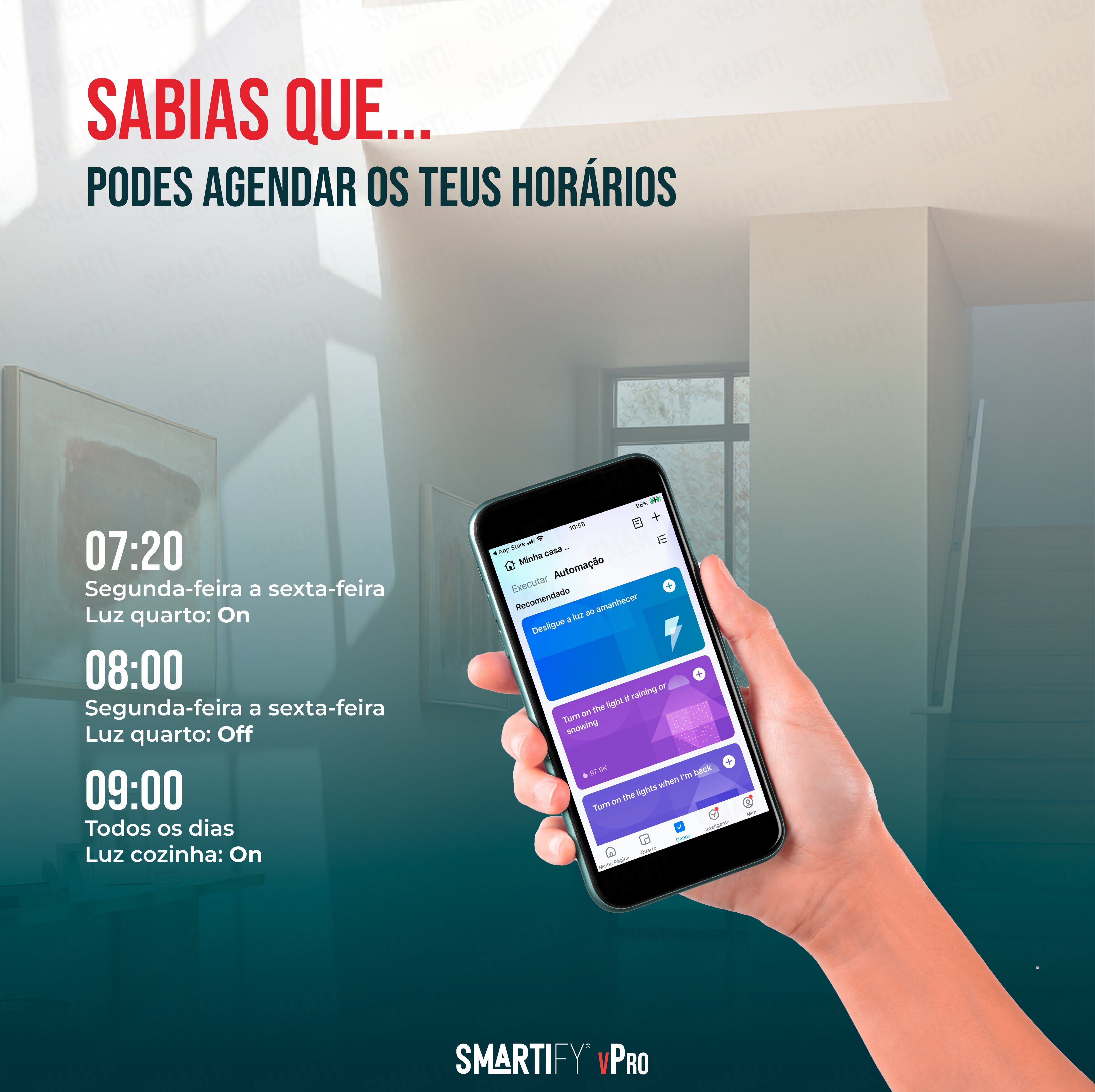 Smartify Interruptor Inteligente Wi-Fi, tem opção de agendar horários para facilitar a rotina.