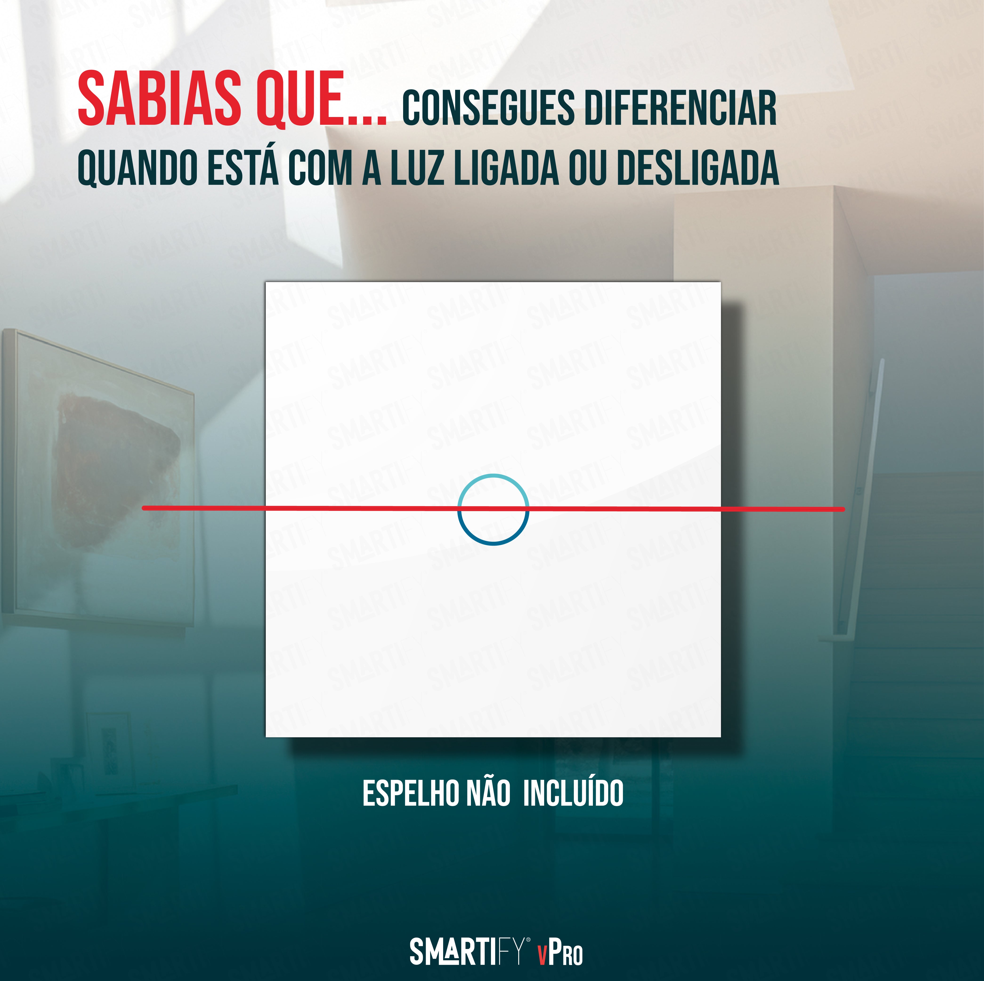 Imagem Smartify Interruptor Inteligente Wi-Fi, destacando que é possível diferenciar quando está com a luz ligada ou desligada.