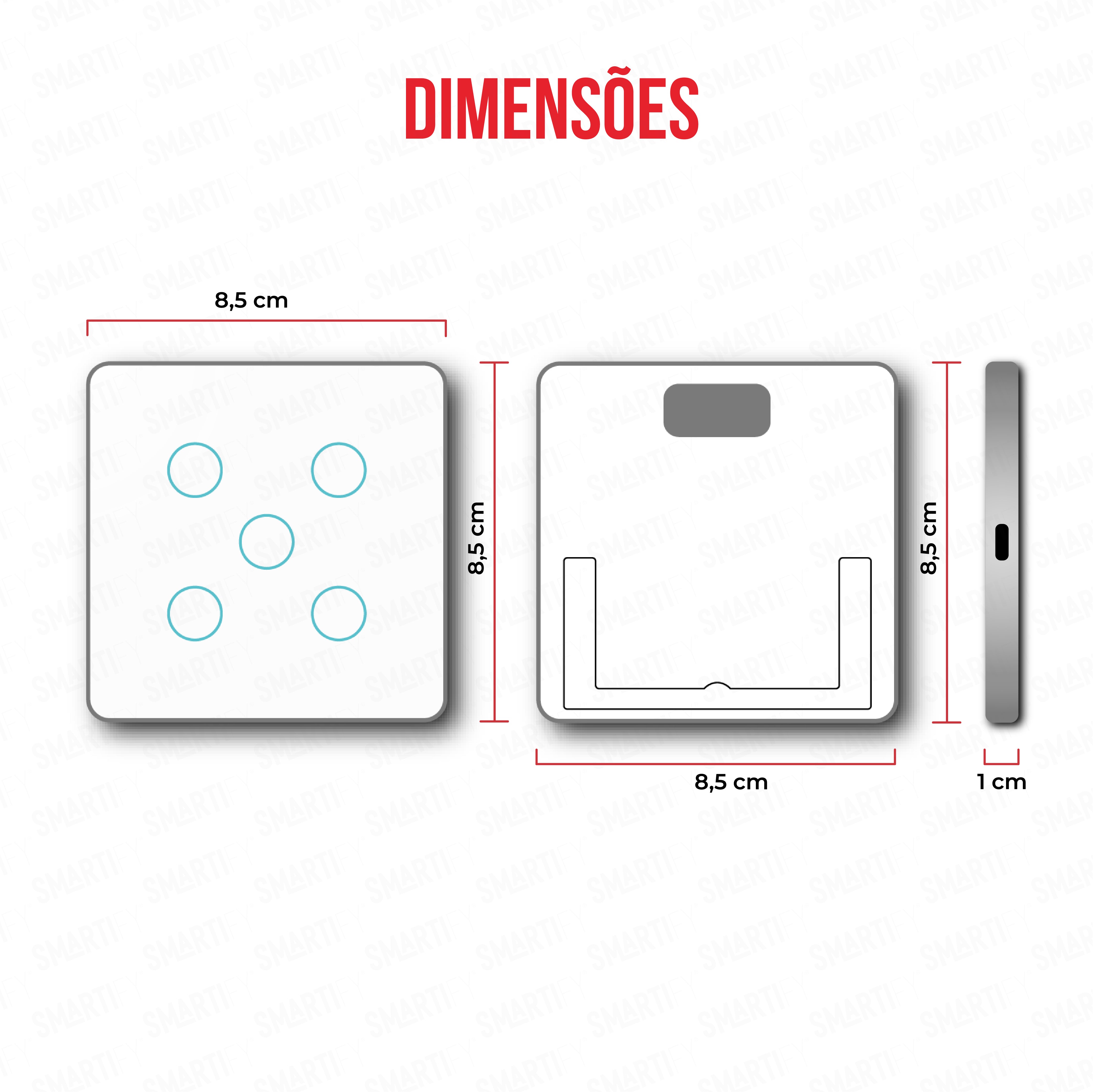 Smartify vPRO Comando de Cenários 5 Botões (15 Cenários) Branco – dimensões de espelho compacto com acabamento em vidro temperado.