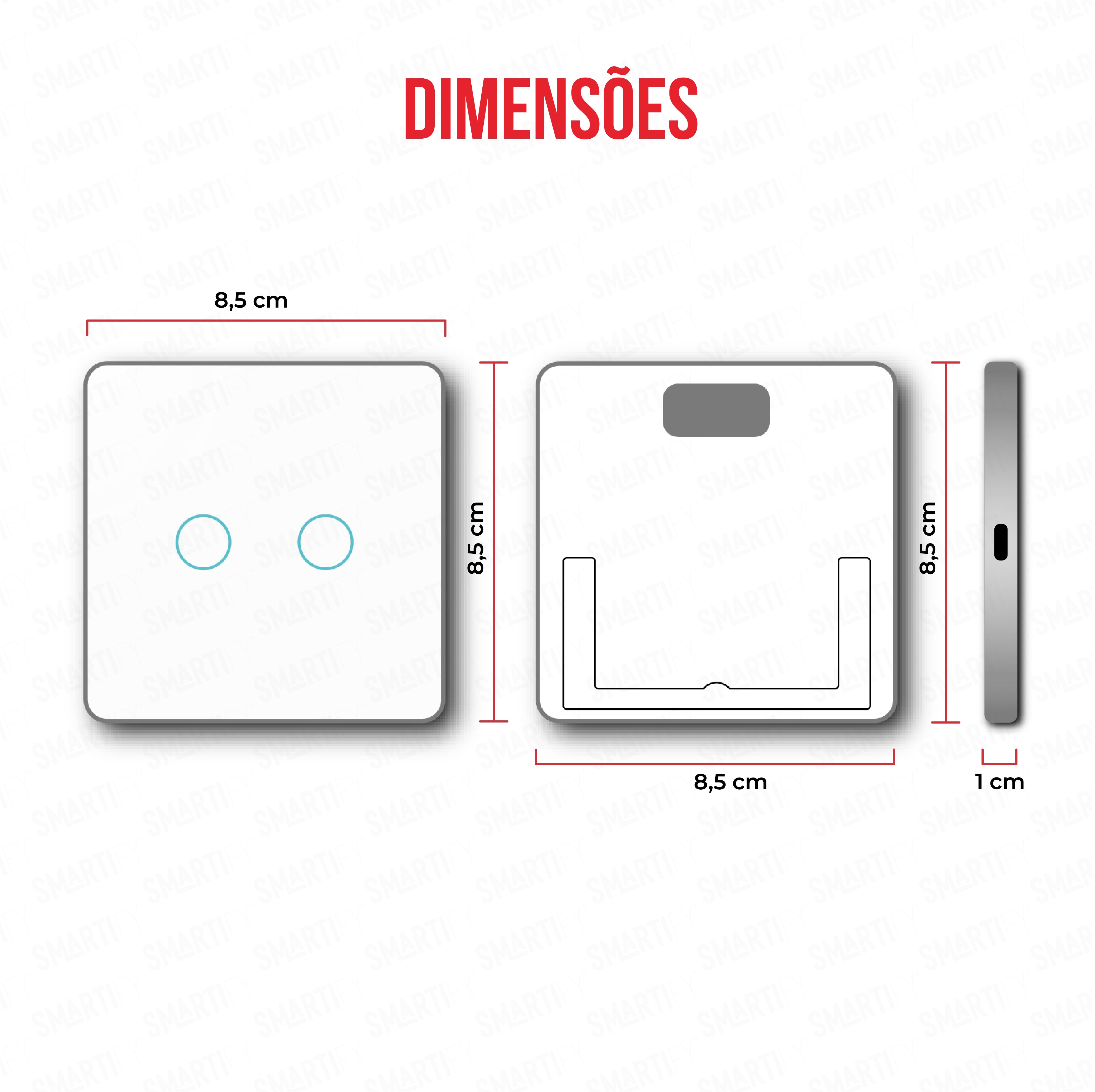 Smartify vPRO Comando de Cenários 2 Botões (6 Cenários) Branco – dimensões de espelho compacto com acabamento em vidro temperado.